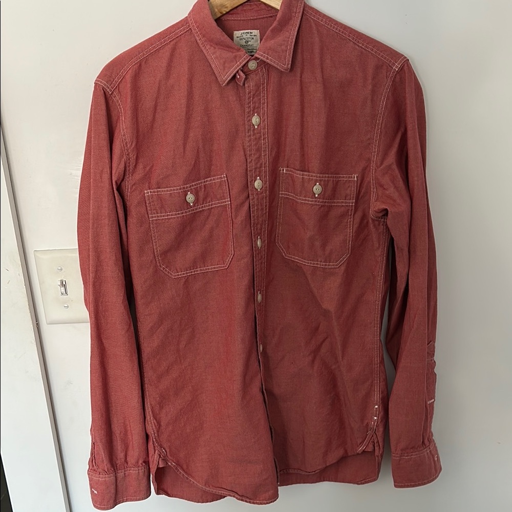 J. Crew Red Casual Button Down Shirt with Long Sleeves